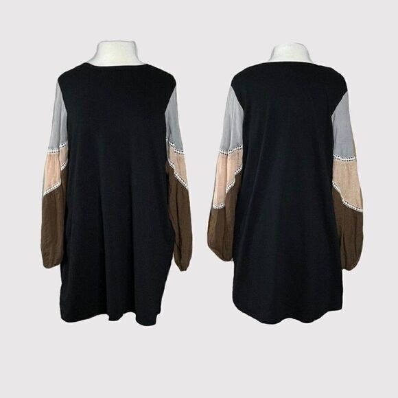 UMGEE Boho Black Balloon Sleeve Dress Pockets - Picture 2 of 8